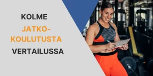 Personal trainer kuntosalilla tekemässä muistiinpanoja. Kuva havainnollistaa jatkokoulutuksen merkitystä valmentajan osaamisen kehittämisessä.